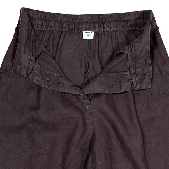 Lintico 100% LInen Wide Leg Trousers Womens S (26x27) Brown Button Front Pleats - Picture 4 of 7